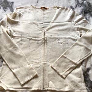 NWOT Ivory zip cardigan w crystals